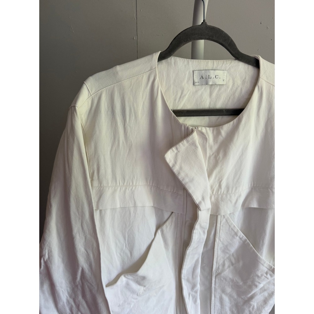 $795 A.L.C. Cotton Linen Utility Jacket Small White Excellent Silk Lined Belted - Picture 2 of 7